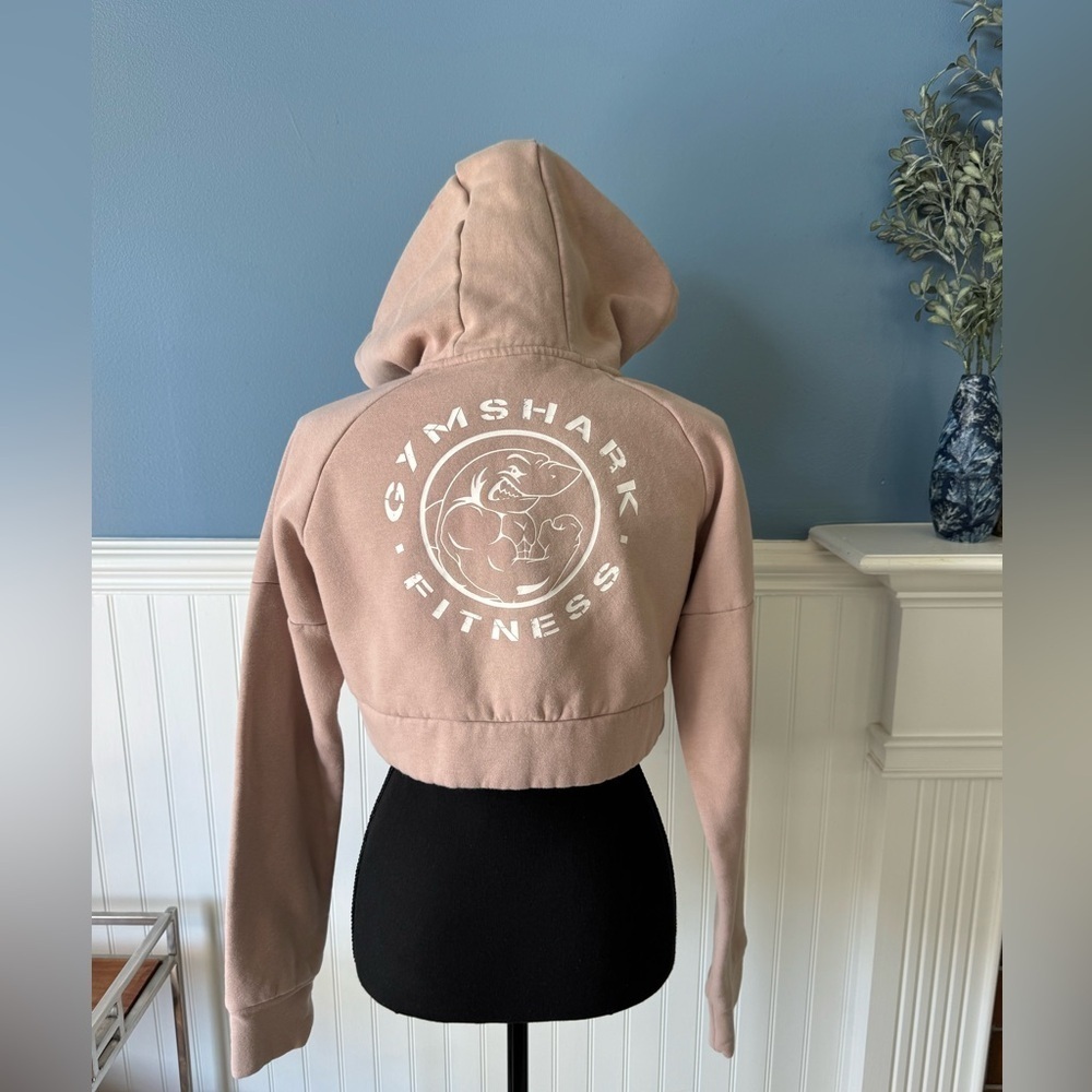 Gymshark Cropped Hoodie in Light Pink with White Logo - Picture 3 of 5